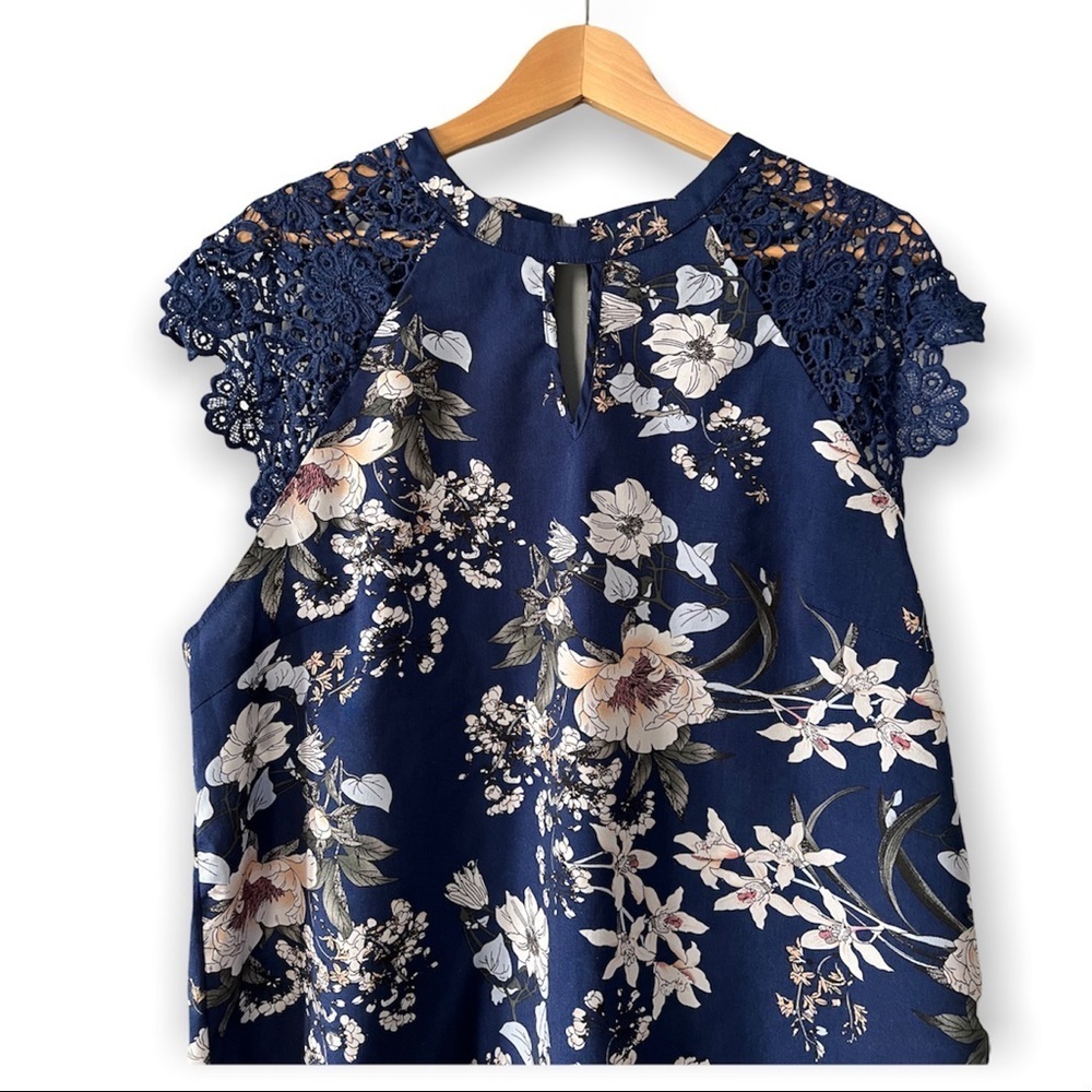 SHEIN Navy Floral Lace Blouse